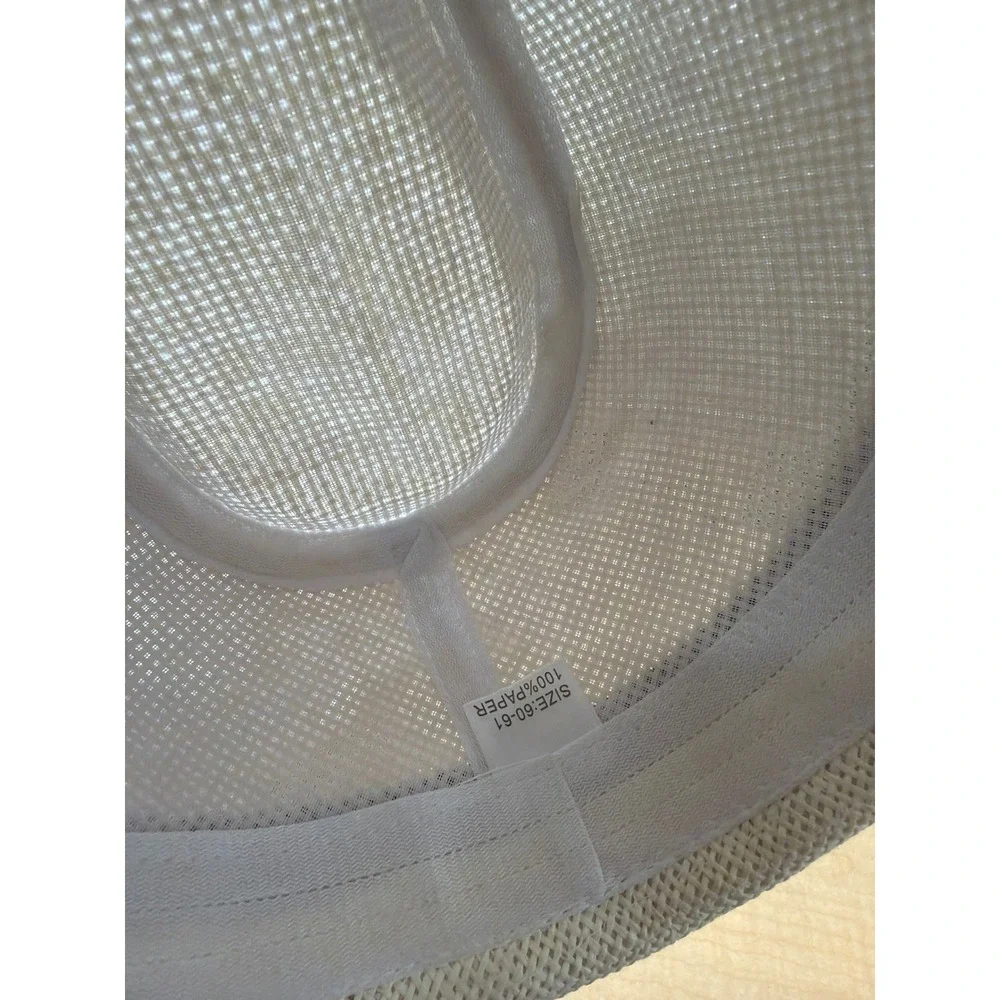 Unbranded Straw Fedora Hat Cream Off-White Black Ribbon Band Size 60-61 Summer